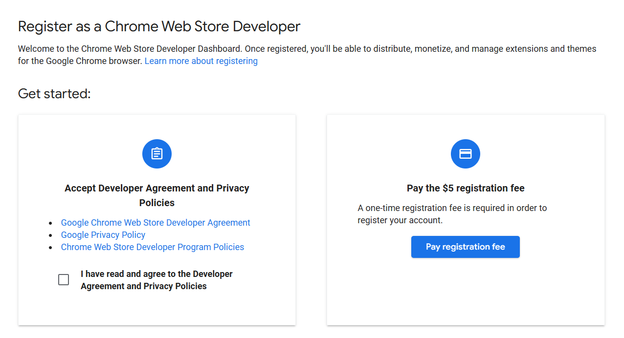 placeholder: Chrome Web Store Developer Dashboard 的截图，展示插件上传和信息填写界面
